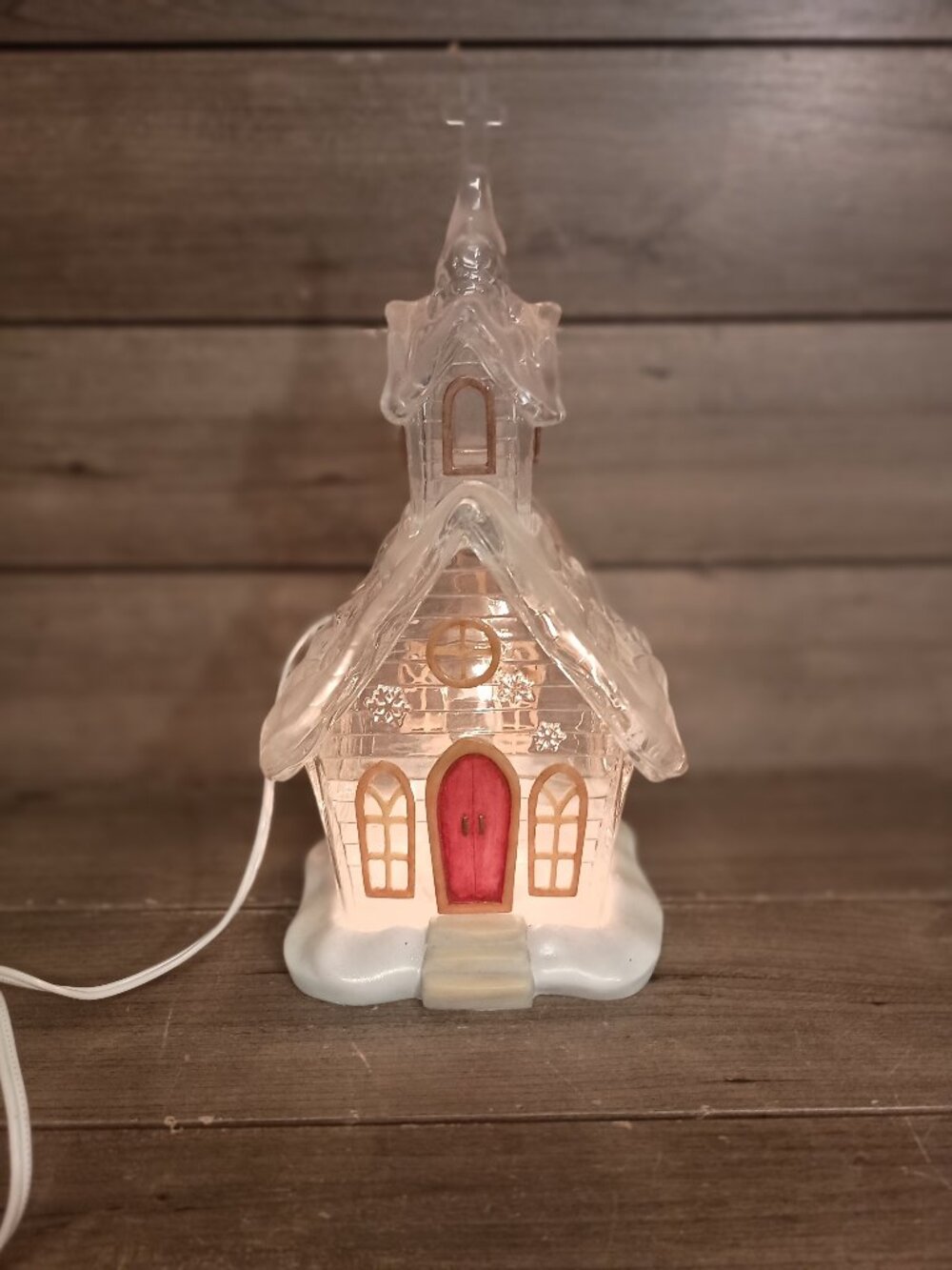 Vintage Christmas Church Lighted Decor Acrylic Plastic 12.5" Tall Working